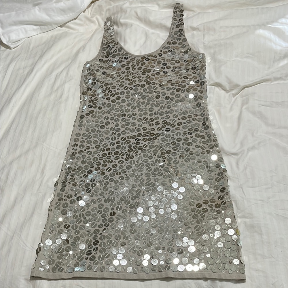 Worthington Silver Sheath Mini Dress Scoop Neck Sleeveless